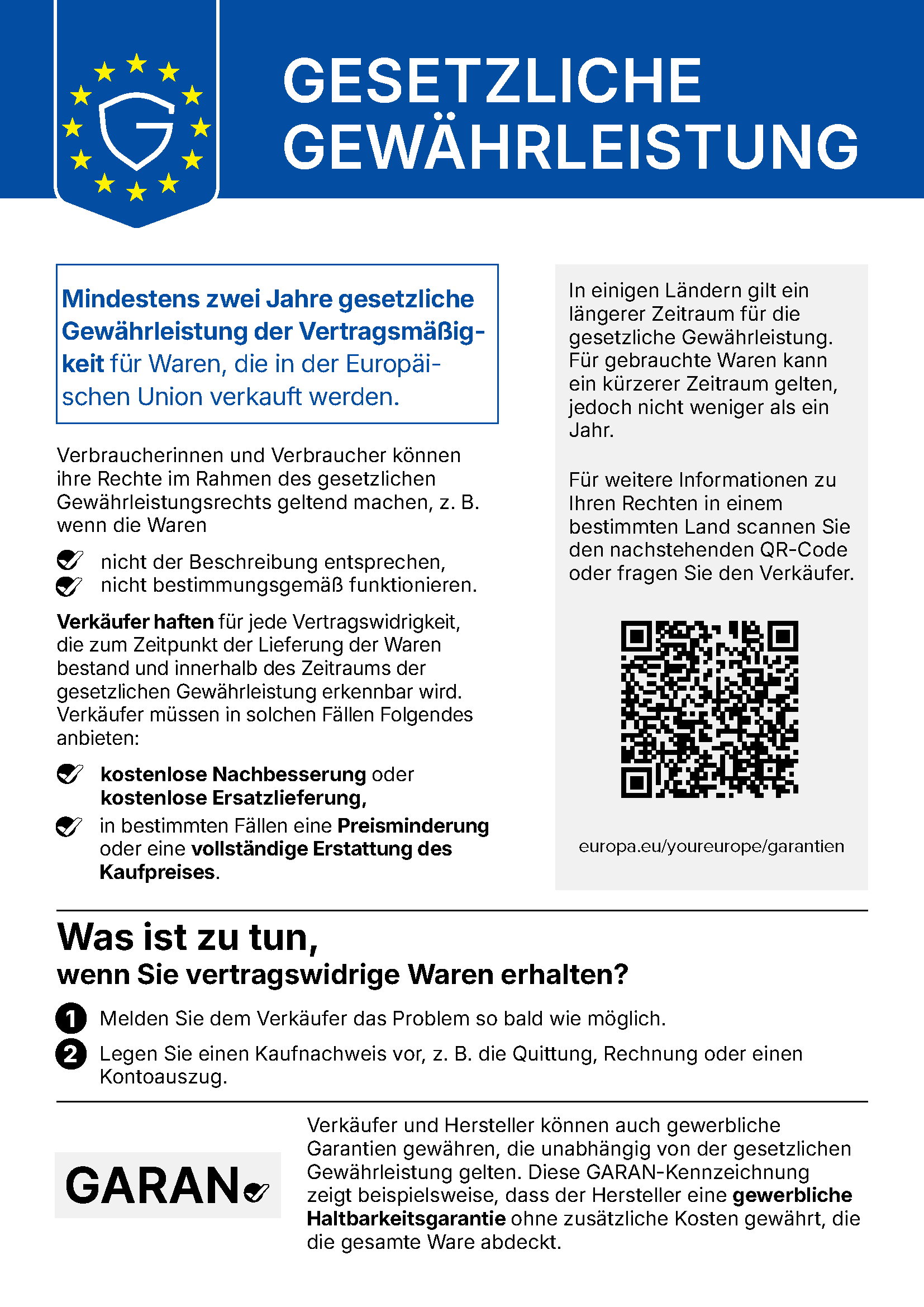 Ihre gesetzliche Gewährleistung